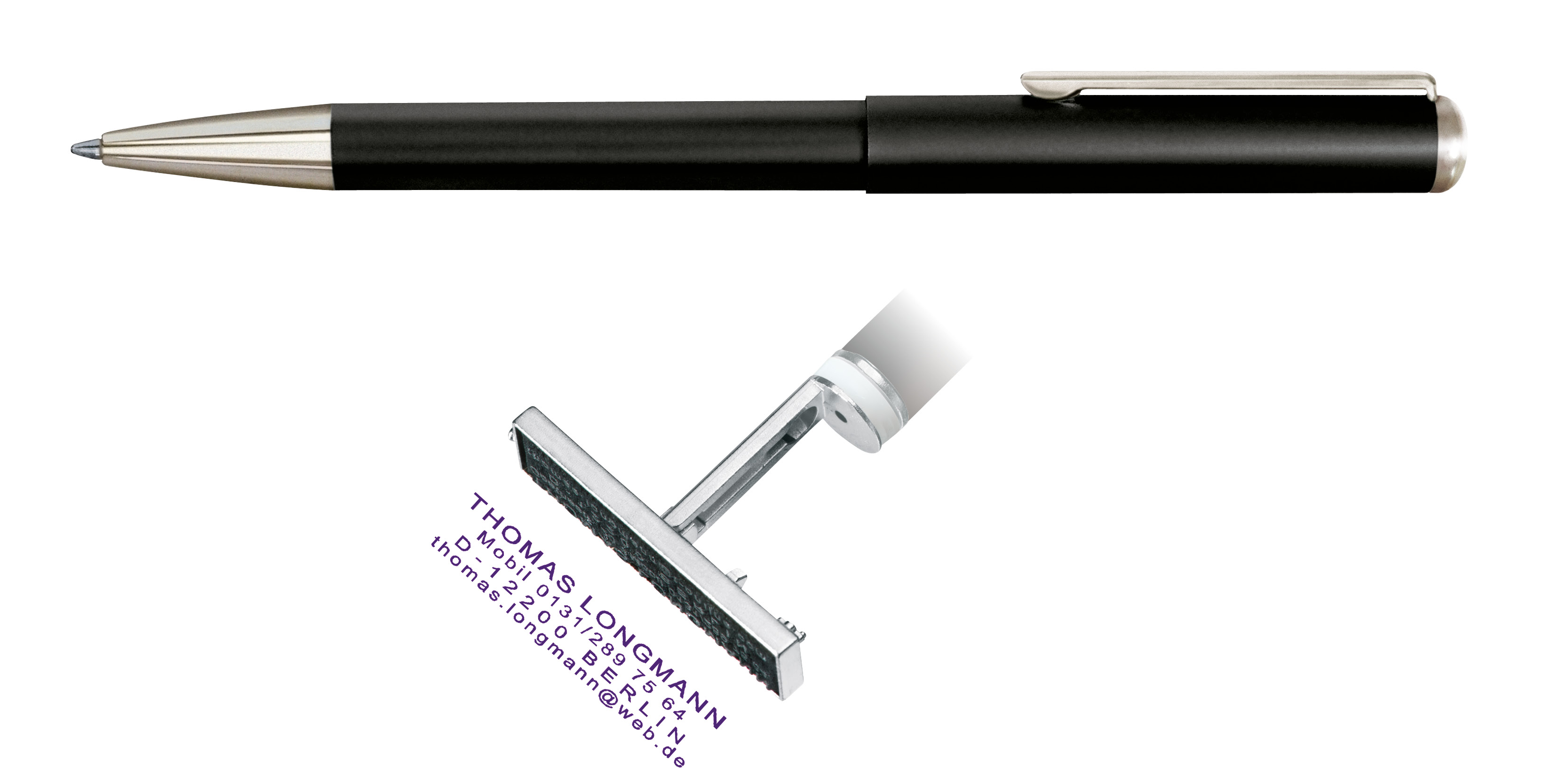 Heri 3102 Black Stamp Pen with Silver Trim