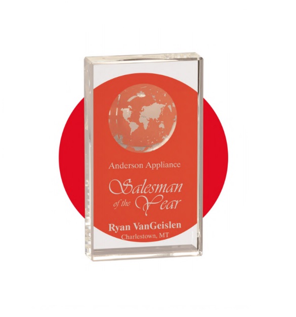 Clear Crystal Rectangle with Globe Etching