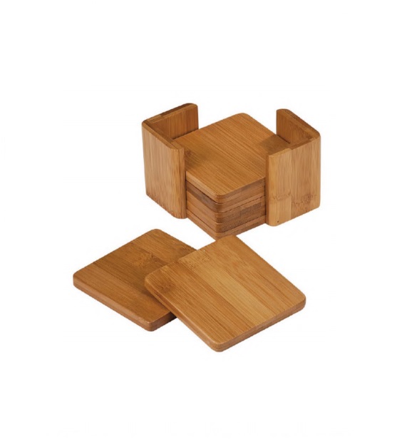 Bamboo Square 6-Coaster Set with Holder