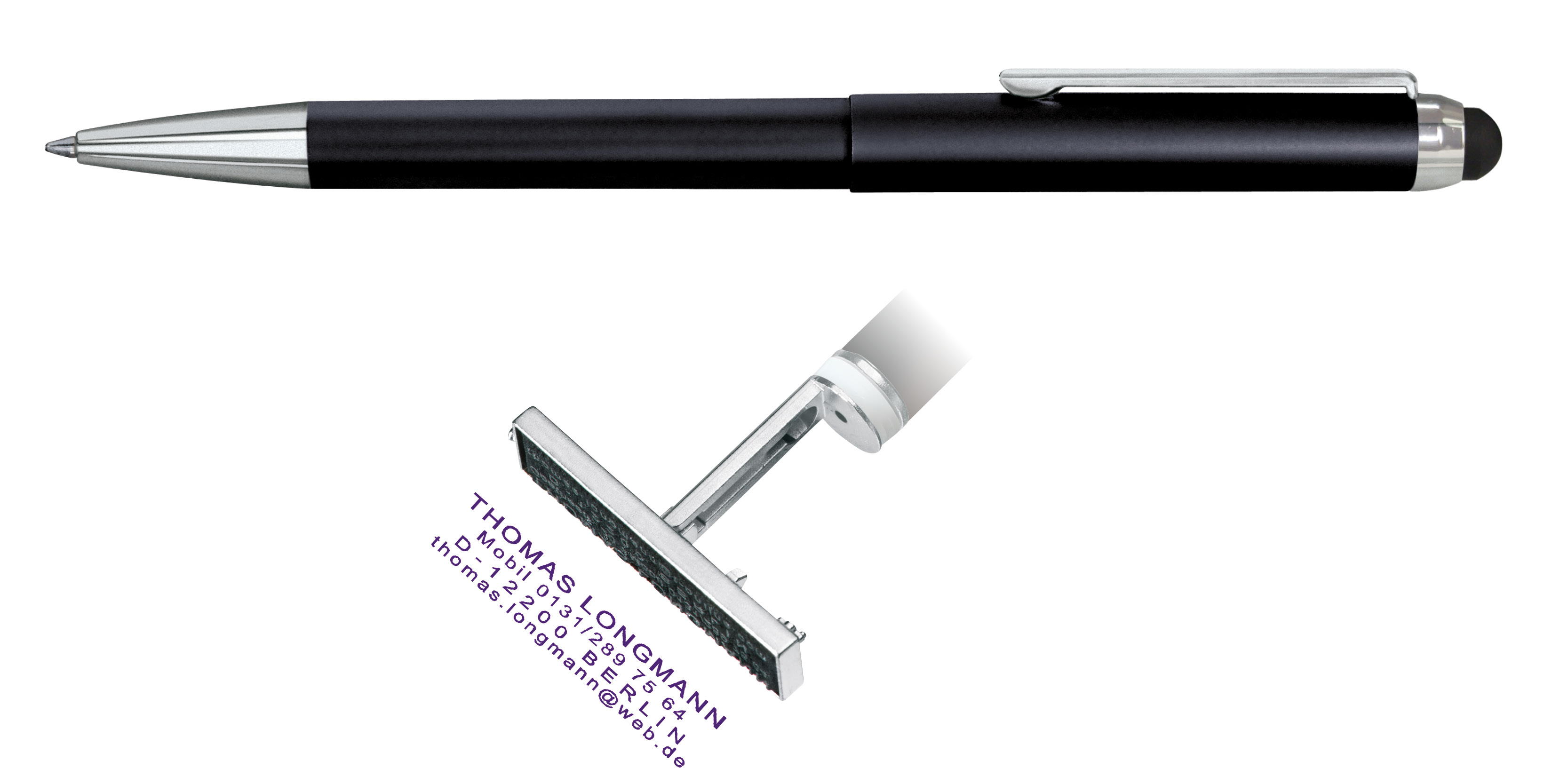 Heri 3302 Black Stamp Pen with Silver Trim and Stylus Tip